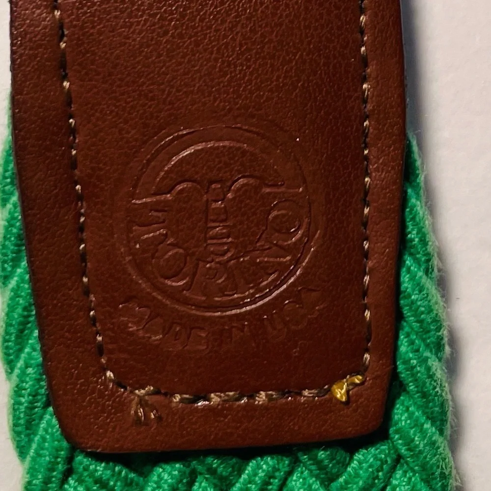 Torino Men's Green Knit Woven Stretch Belt Sz 38 69503 USA Italian Leather GOLF